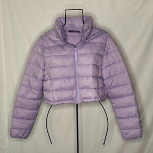 Zara Cropped‎ Hooded Quilted Puffer Jacket Women's Size XL Purple Lavender Lilac